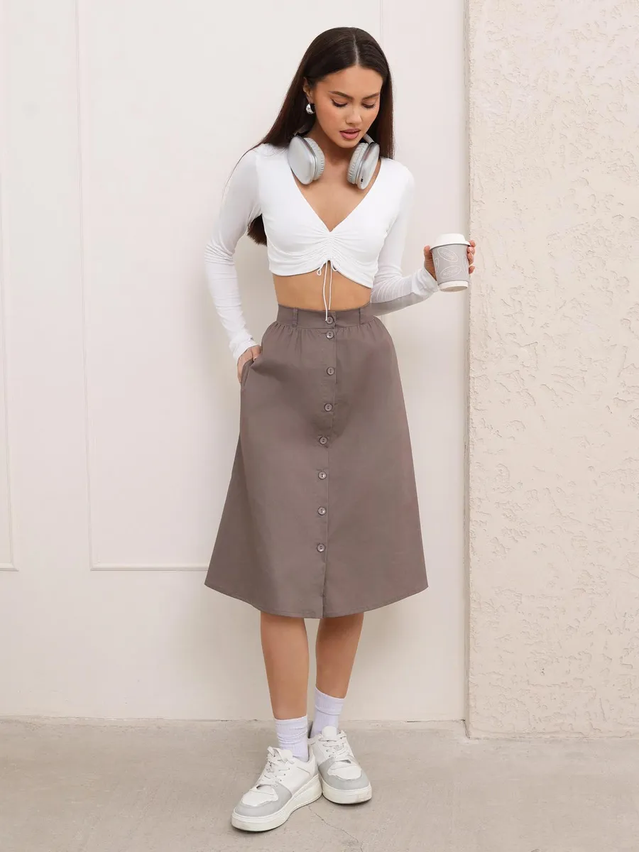 Юбка трапеция миди на пуговицах