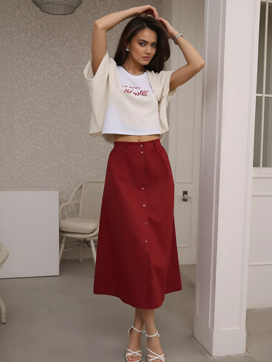 Юбка трапеция миди на пуговицах