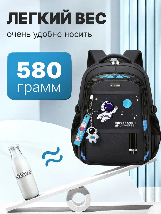 Рюкзак школьный для первоклассника, черный, фото 5