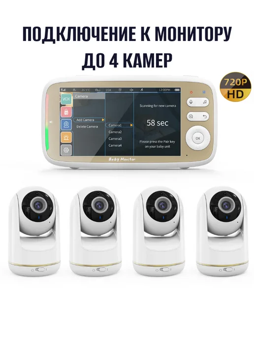 axonwell Видеоняня WiFi поворотная proBaby VB803pro с монитором 5", белый, фото 8