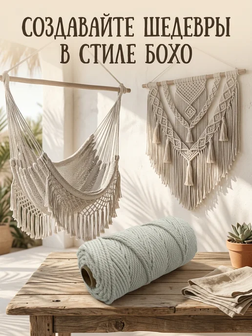 PoliHome Хлопковый шнур для рукоделия 5мм 100м, 100 м, фото 3