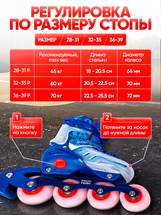 TechTeam Ролики для мальчика раздвижные с подсветкой Kidzroll, синий, фото 6