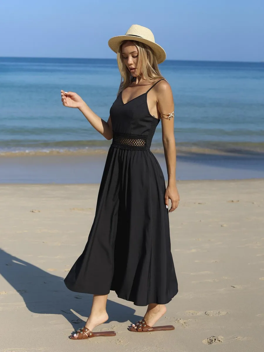 Сарафан летний миди на бретельках с разрезом