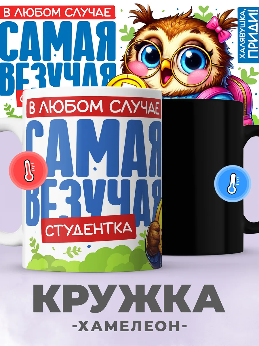 Кружка хамелеон с принтом для студента