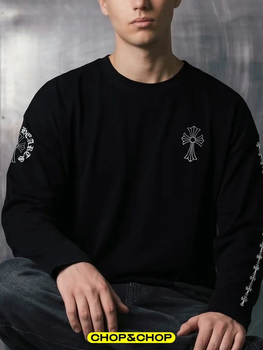 CHOP&CHOP Лонгслив Chrome Hearts хром хартс pinterest с принтом y2k, черный, фото 3