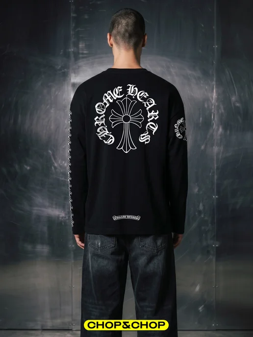 CHOP&CHOP Лонгслив Chrome Hearts хром хартс pinterest с принтом y2k, черный, фото 4