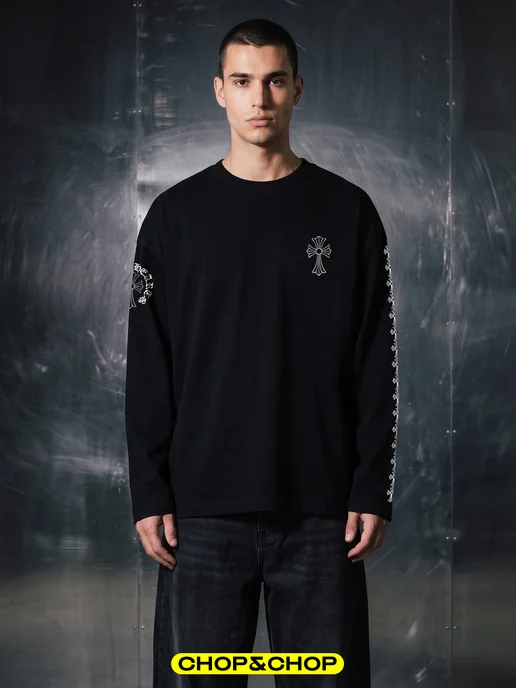 CHOP&CHOP Лонгслив Chrome Hearts хром хартс pinterest с принтом y2k, черный, фото 5