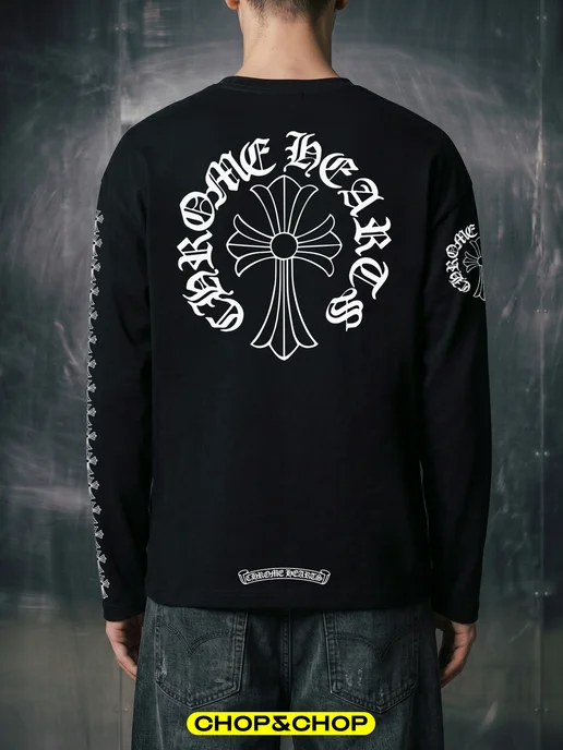 CHOP&CHOP Лонгслив Chrome Hearts хром хартс pinterest с принтом y2k, черный, фото 7
