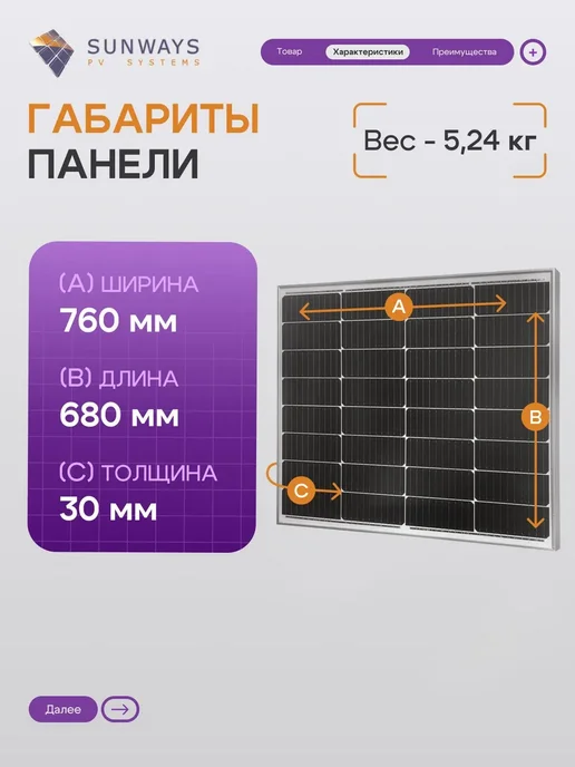Sunways Солнечная панель для дома батарея 100вт FSM 100М M10 12В, 100 Вт, 100 м, фото 2