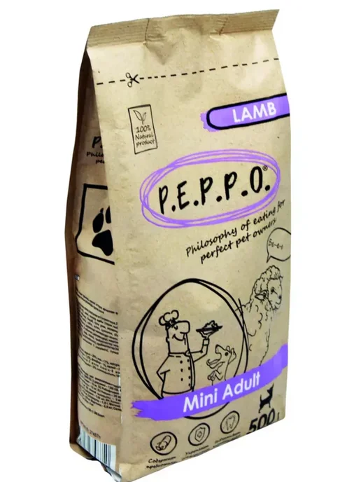 Сухой корм PEPPO для собак, мелкие, ягненок, 0,5 кг