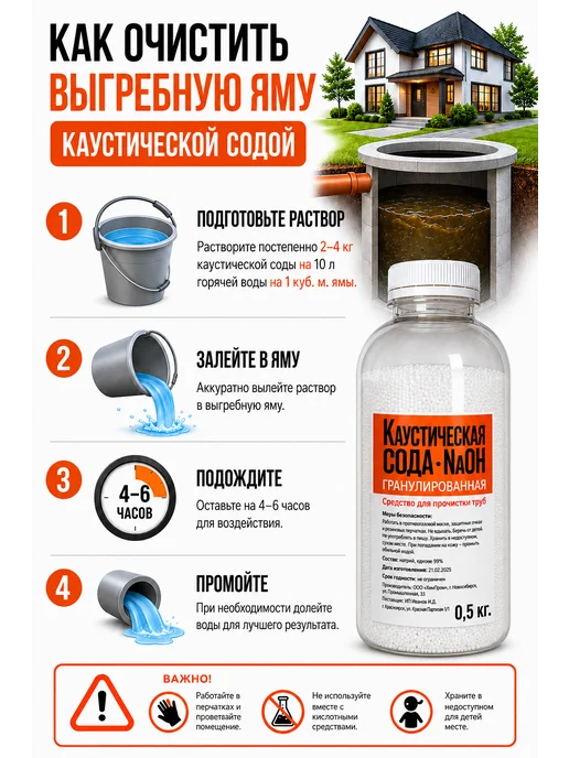 Средство от засоров 0.5 кг, Каустическая сода (гранулы), 0,5 кг, фото 5