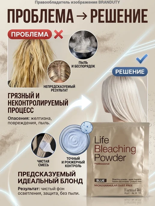 Farmavita Italy Синий обесцвечивающий порошок Life Bleaching Powder 30гр, 30 г, фото 3