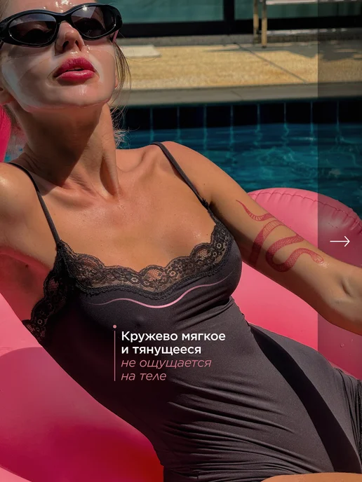 OMGIRL Боди комбинезон с шортами на бретельках с кружевом, черный, фото 3