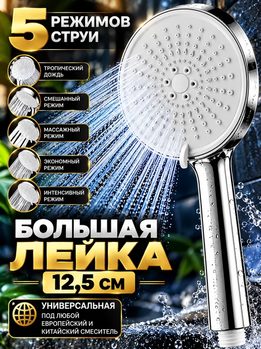 LKE Большая лейка для душа 5 режимная, серый, фото 2
