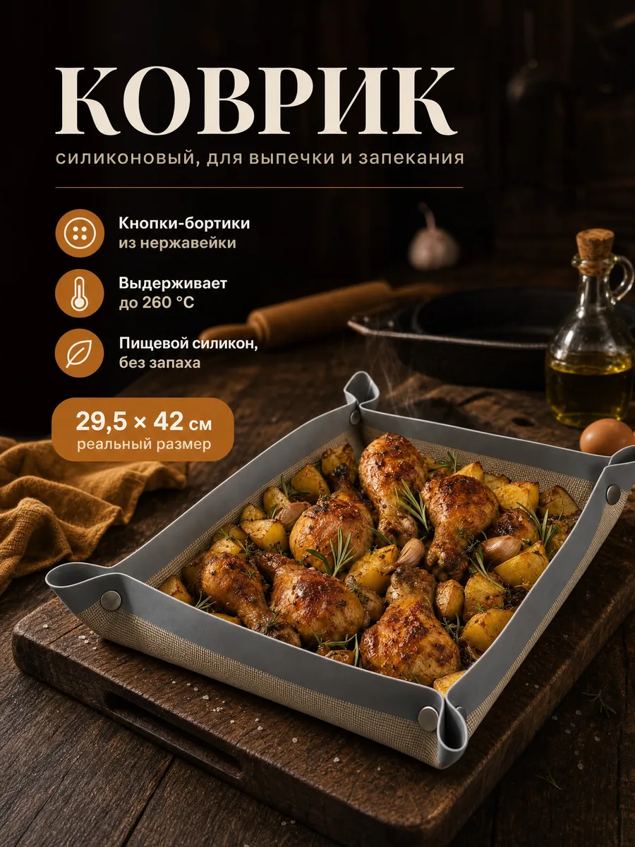 Силиконовый коврик для выпечки с кнопками и бортиками 30х40
