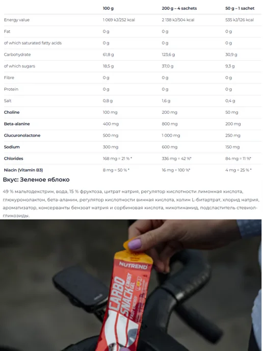 NUTREND Гель изотоник CARBOSNACK 1 порция 50 грамм, 50 мл, фото 2