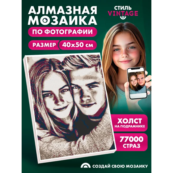 Алмазная мозаика по фото на холсте на подрамнике 40 х 50 см