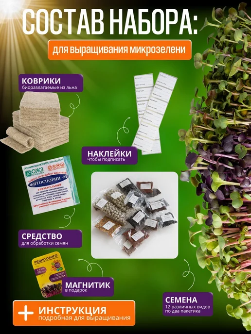 ShpiNat выращивай дома Набор "Семена и коврики" для выращивания микрозелени, 24 шт, фото 4