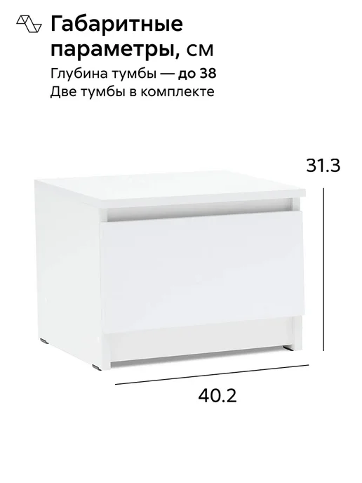 НОНТОН Комплект прикроватных тумб Челси (Белый), белый, фото 2