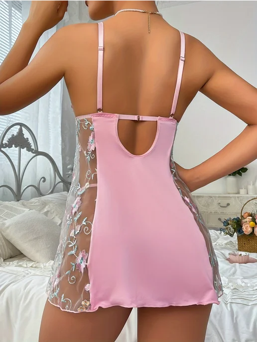 Love Sensation Ночная сорочка розовая с кружевом, розовый, фото 3