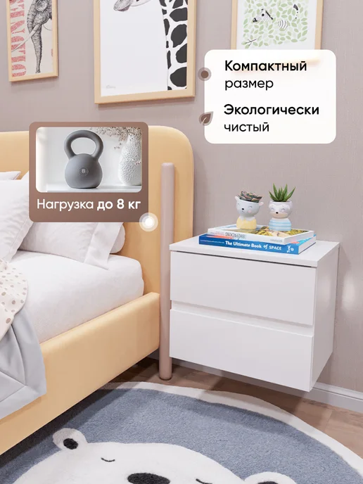 тумба подвесная прикроватная, белый, фото 7