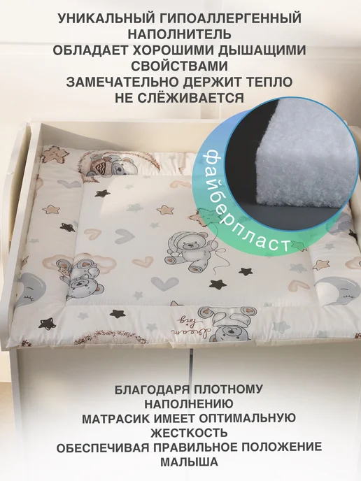 Топотун.РФ Матрас для пеленального столика комода двухсторонний, голубой, фото 4