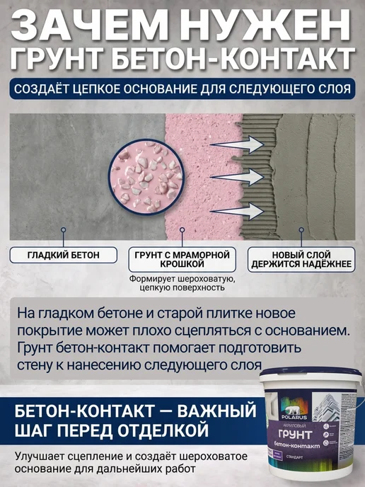 POLARUS грунты Грунт Бетон-контакт с индикатором 1,2 кг, 1,2 кг, фото 3