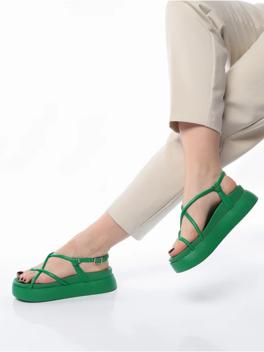 Shoes house Сандалии летние открытые на платформе, зеленый, фото 5