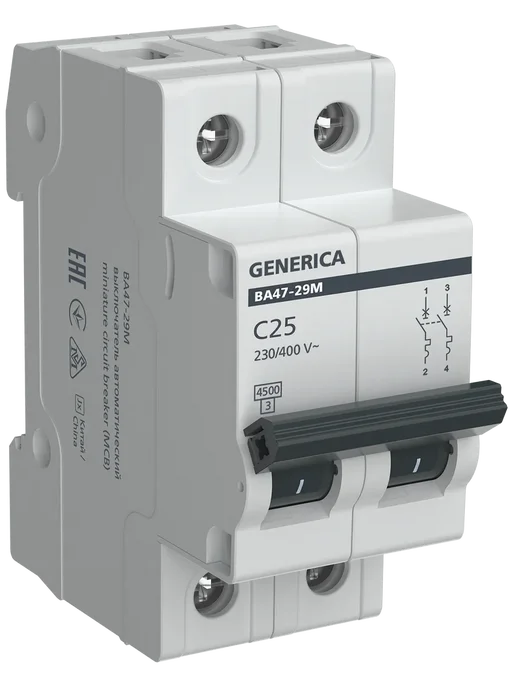Iek Автоматический выключатель 2P C 25А 4,5кА, GENERICA, белый