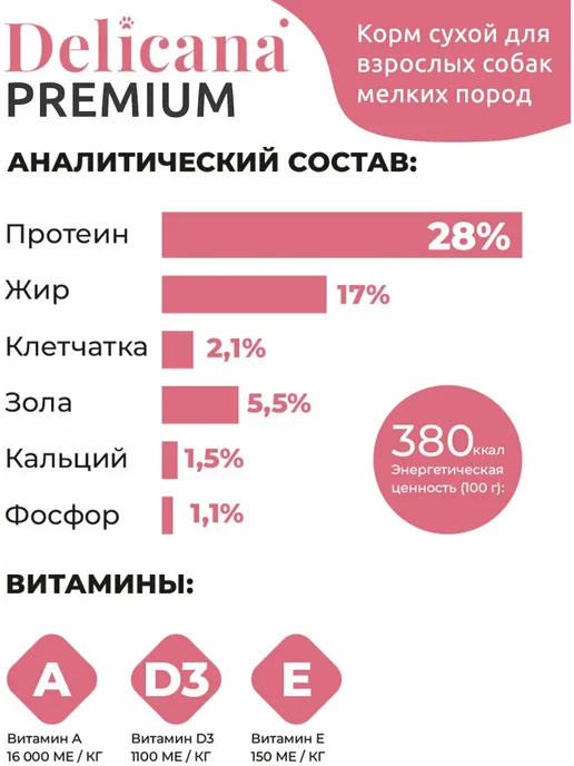 Сухой корм Delicana Гов. для собак, взрослые, мелкие, 0,4 кг, фото 2