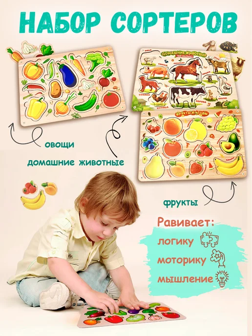 Lucky Kids 43 Набор деревянных развивающих рамок вкладышей для детей, вариант