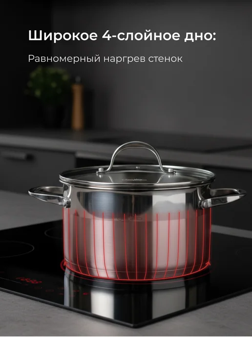 HOME QUEEN Кастрюля из нержавеющей стали с крышкой, 1,8 л, 4,5 л, фото 5