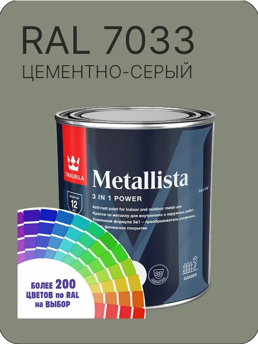 TIKKURILA Краска по металлу Metallista Ral 7033 0.8 л, 800 мл