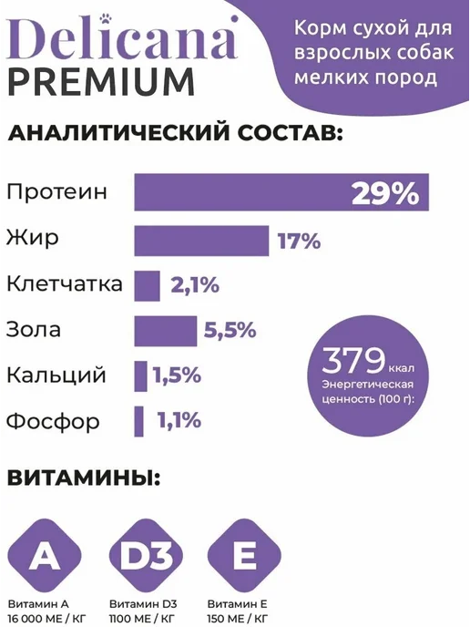 Сухой корм Delicana для собак, взрослые, мелкие, индейка, 0,4 кг, фото 3