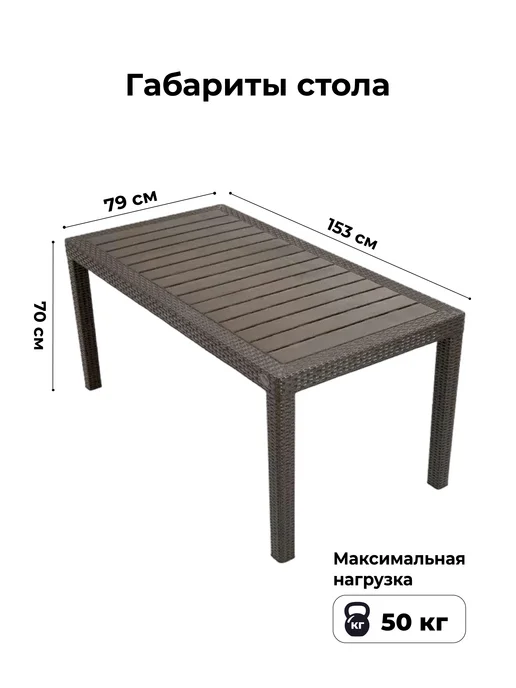 HomlyGreen Стол садовый из пластика под искусственный ротанг, коричневый, фото 3
