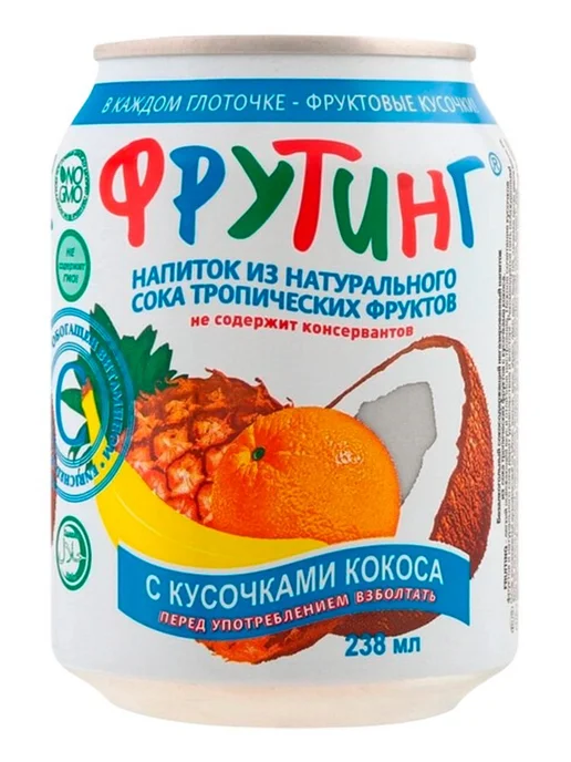Fruiting Напиток тропический с кусочками кокоса, 12 шт по 238 мл, 12 шт, 238 мл, фото 4