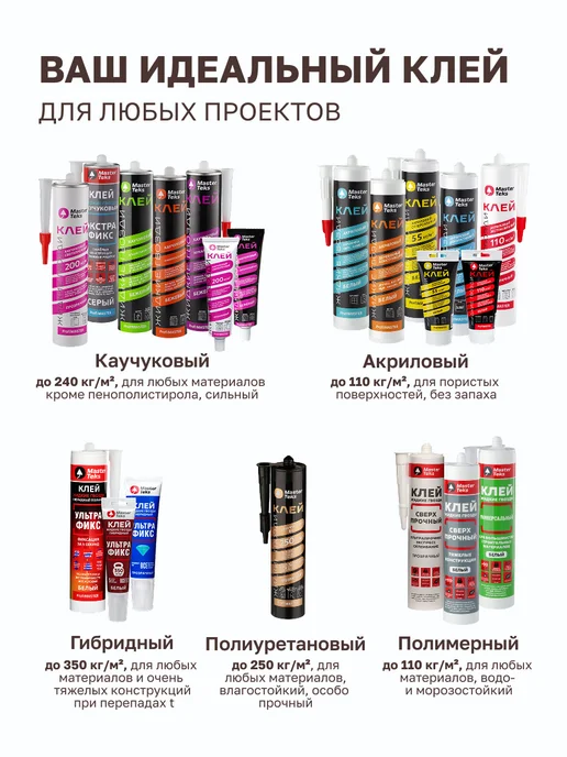 MasterTeks Клей гибридный жидкие гвозди сильные влагостойкие 80 мл, 80 мл, фото 8