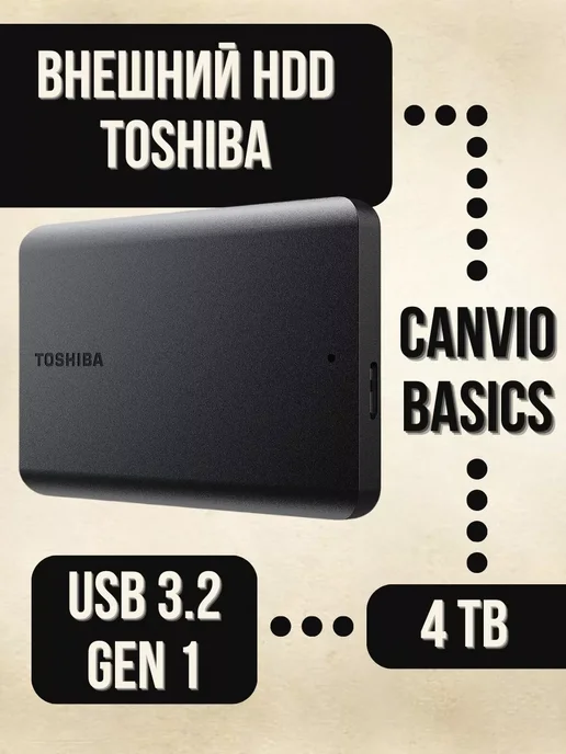 Toshiba Внешний HDD 2Tb Canvio Basics, 4 ТБ