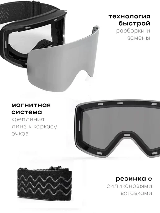 Dilupu Сноубордическая маска горнолыжные очки, черный, фото 3