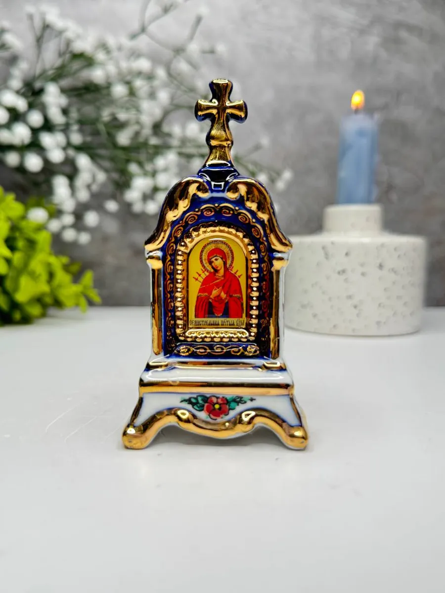 Киот гжель «Семистрельная икона Божией Матери»