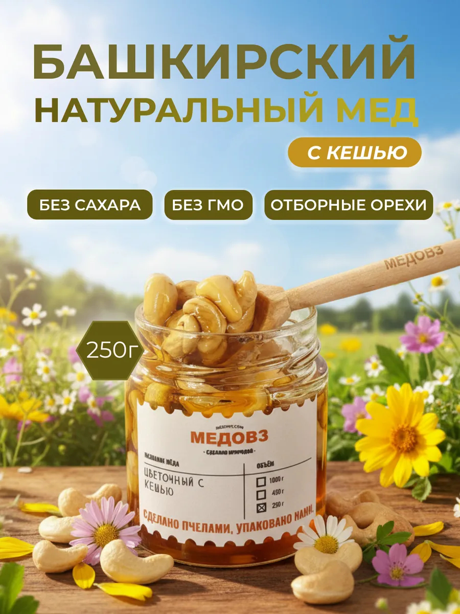 Цветочный мед с орехами кешью 250 г