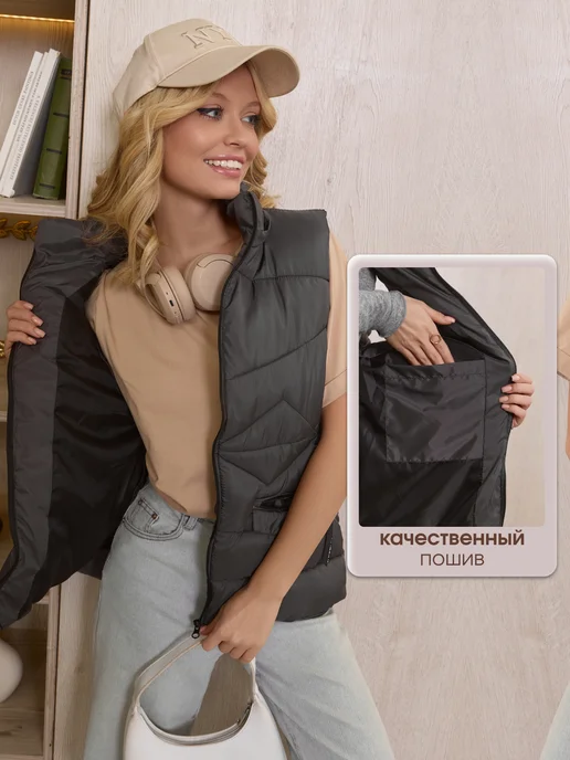 ANNA SARTO Жилетка безрукавка утепленная осенне-весенняя, серый, фото 7
