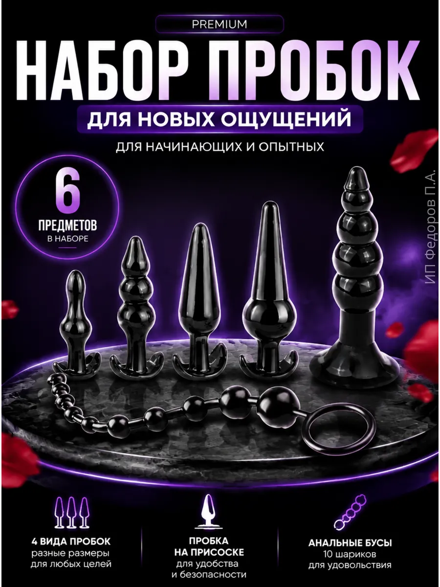 Набор анальных пробок 6 шт, черный