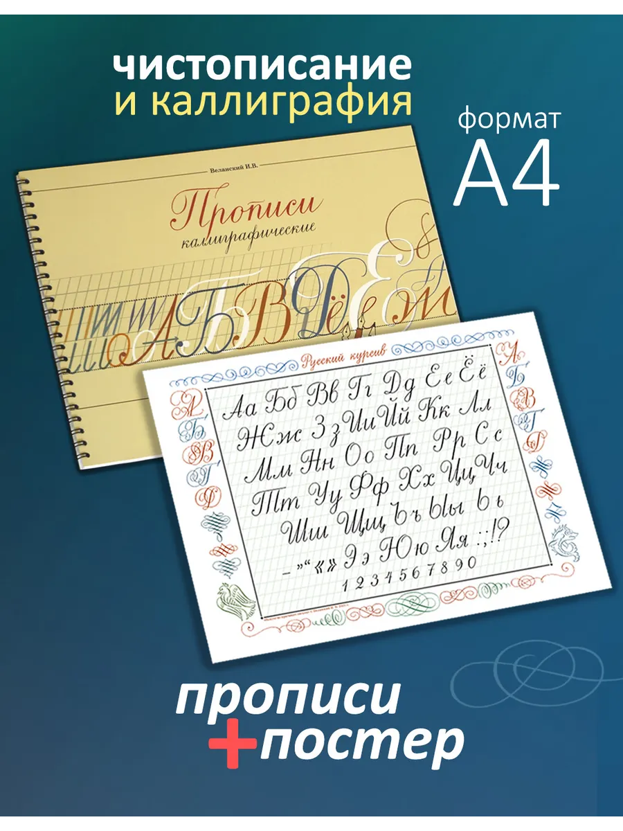 Прописи каллиграфические с постером (алфавит)