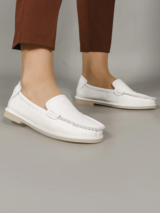 NN_ShoeS Мокасины женские кожаные белые, белый