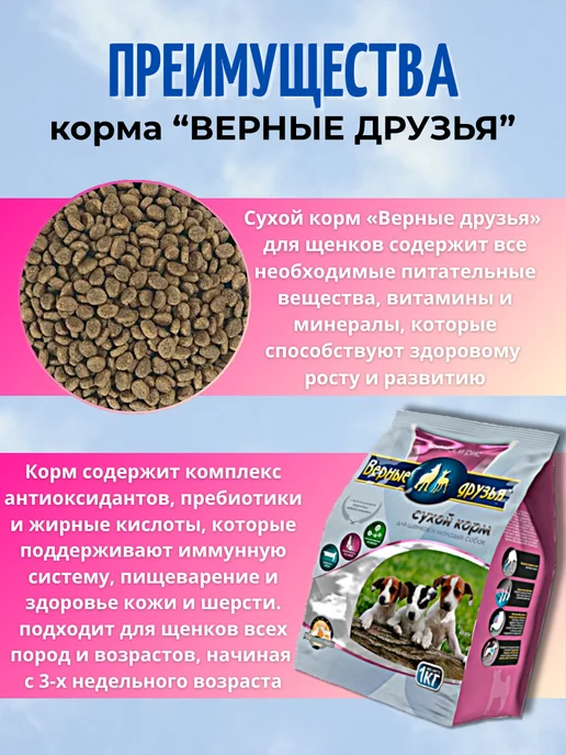 Сухой корм ВЕРНЫЕ ДРУЗЬЯ для собак, щенки, ягненок, 1 кг, фото 4