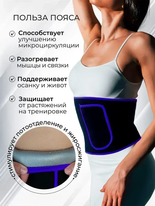 ПРО стор Пояс для похудения корсет для талии и похудения живота сауна, синий, фото 2