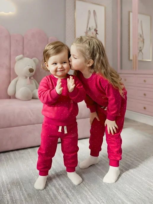 Home style for you Костюм спортивный нарядный детский в садик с стразами, розовый, фото 6