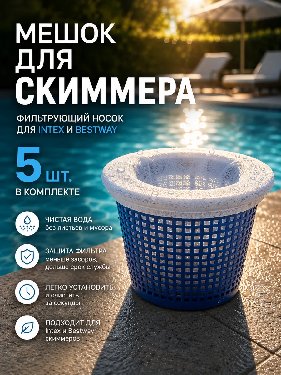 Мешок для скиммера бассейна Intex носок фильтр, 5 шт