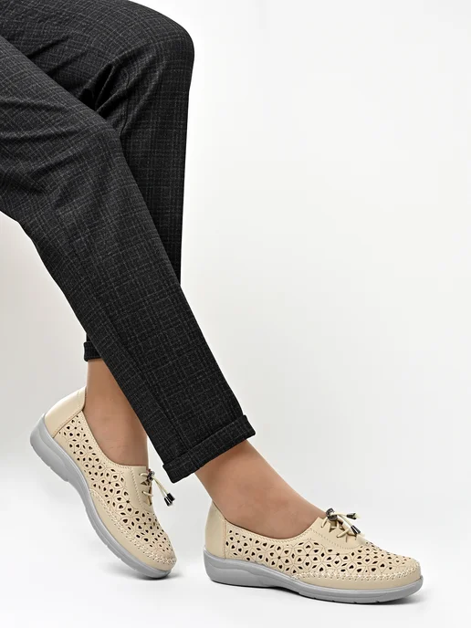 Letsgo Shoes Мокасины летние перфорация сквозная, бежевый, фото 2